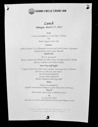 Lunch Menu fro March 11th, 2014.